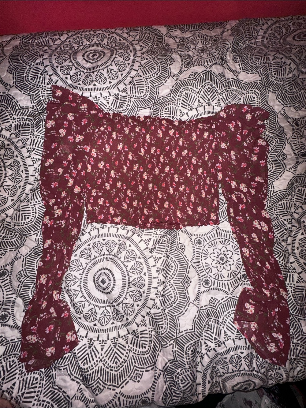 wild fable Burgundy Floral Smocked Top